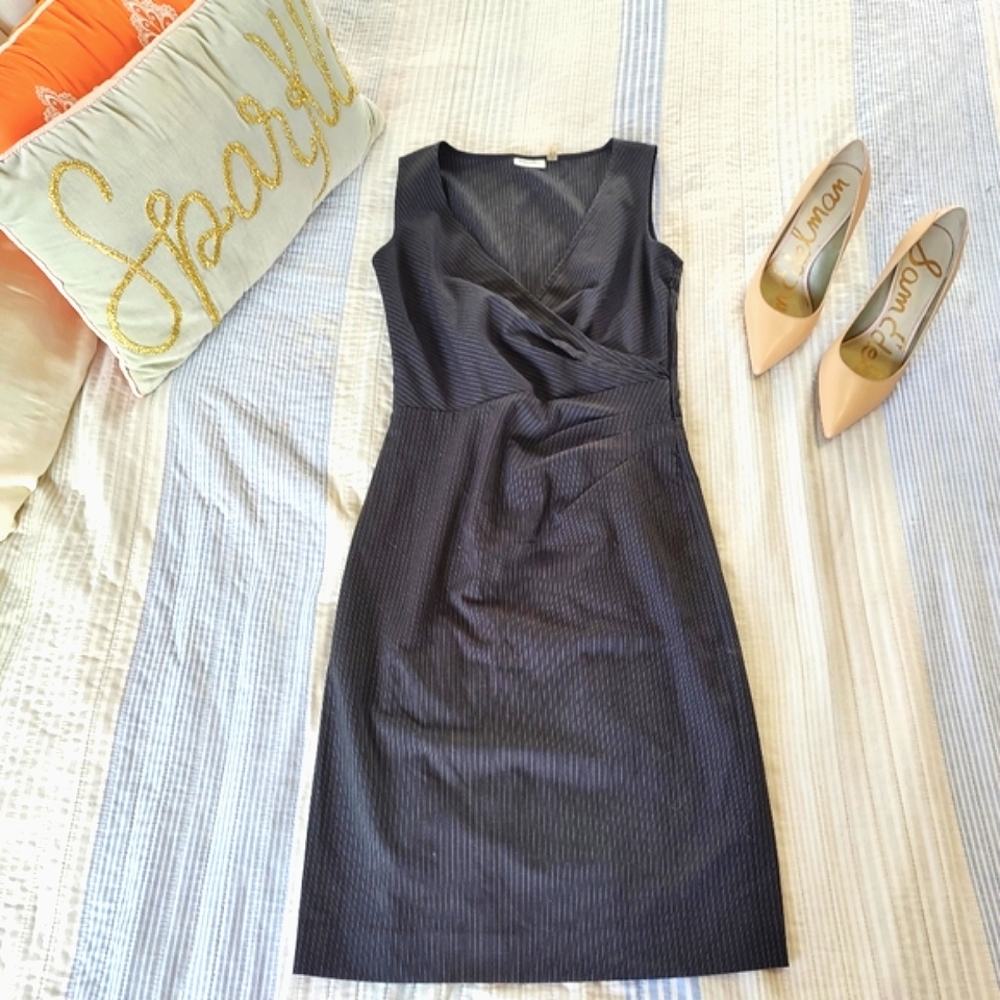 DKNYC Pinstripe Wrap Knee Length Dress, NWOT